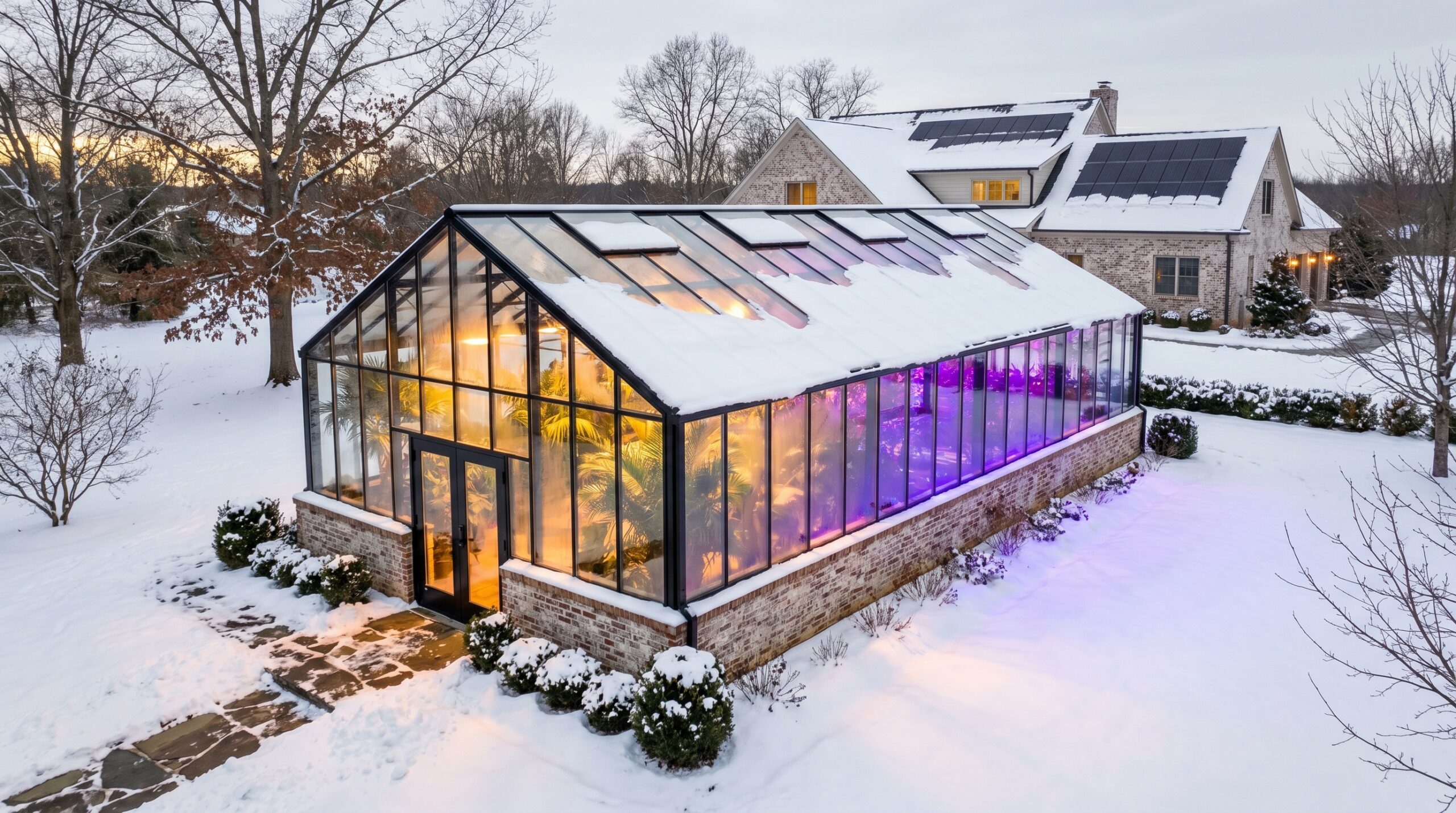HBGreenhouses LLC The Gigant 3D design render — Winter Snow View — Custom Janssens Gigant Virginia